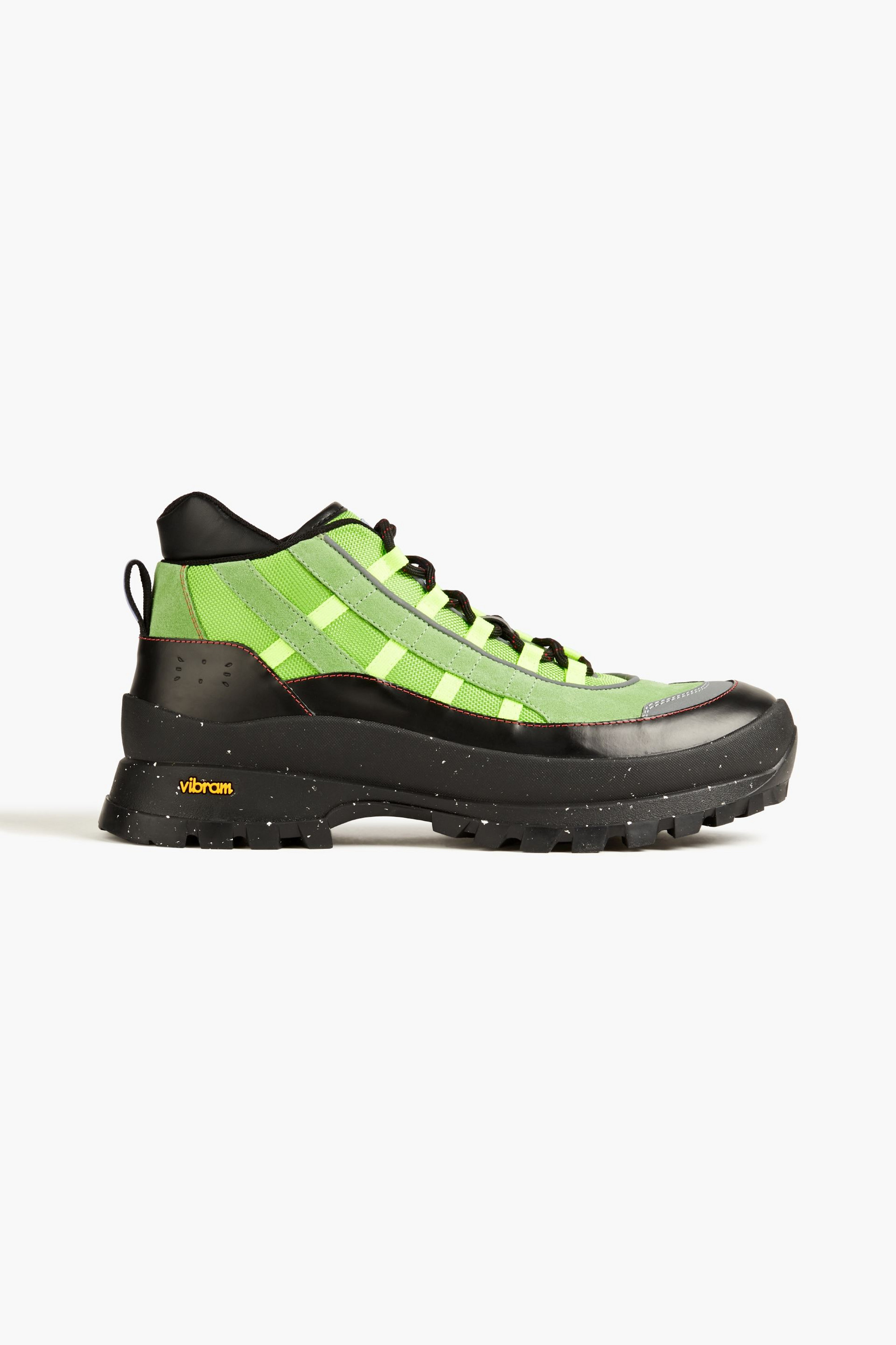 MCQ ALEXANDER MCQUEEN Neon leather, mesh and suede hiking boots