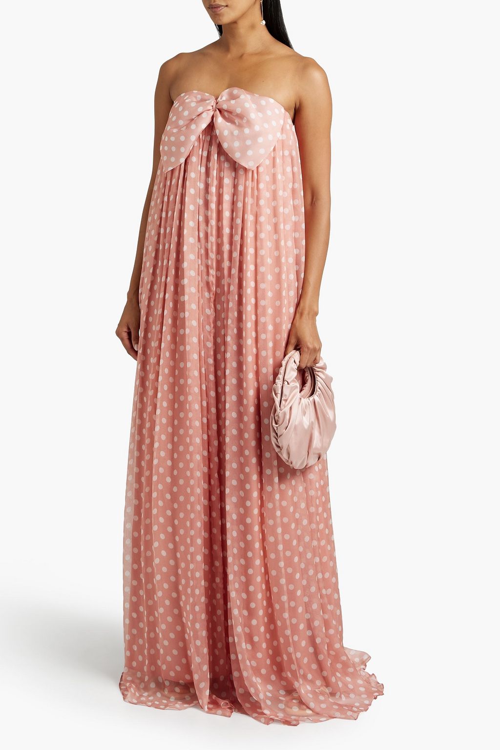 CAROLINE CONSTAS Josephine strapless bow-embellished polka-dot silk-chiffon maxi dress