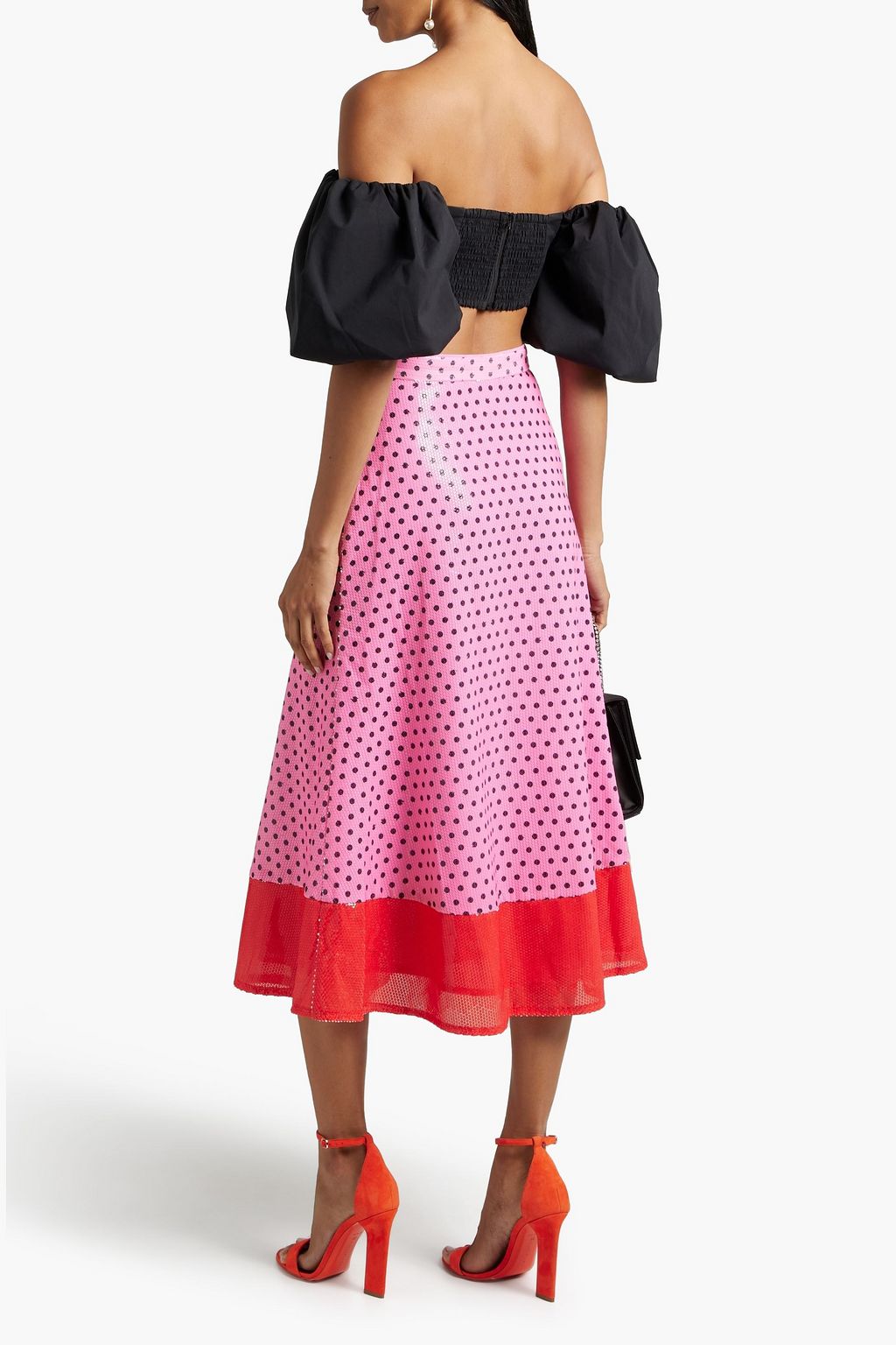 OLIVIA RUBIN Penelope sequined polka dot-paneled chiffon midi skirt