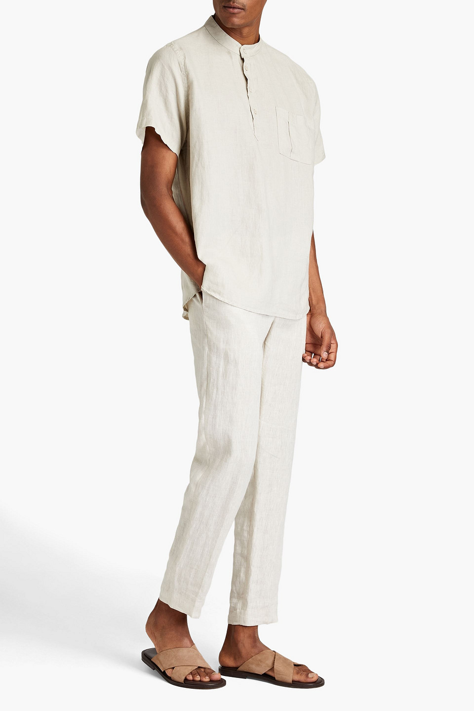 Onia Man Linen Shirt In Beige