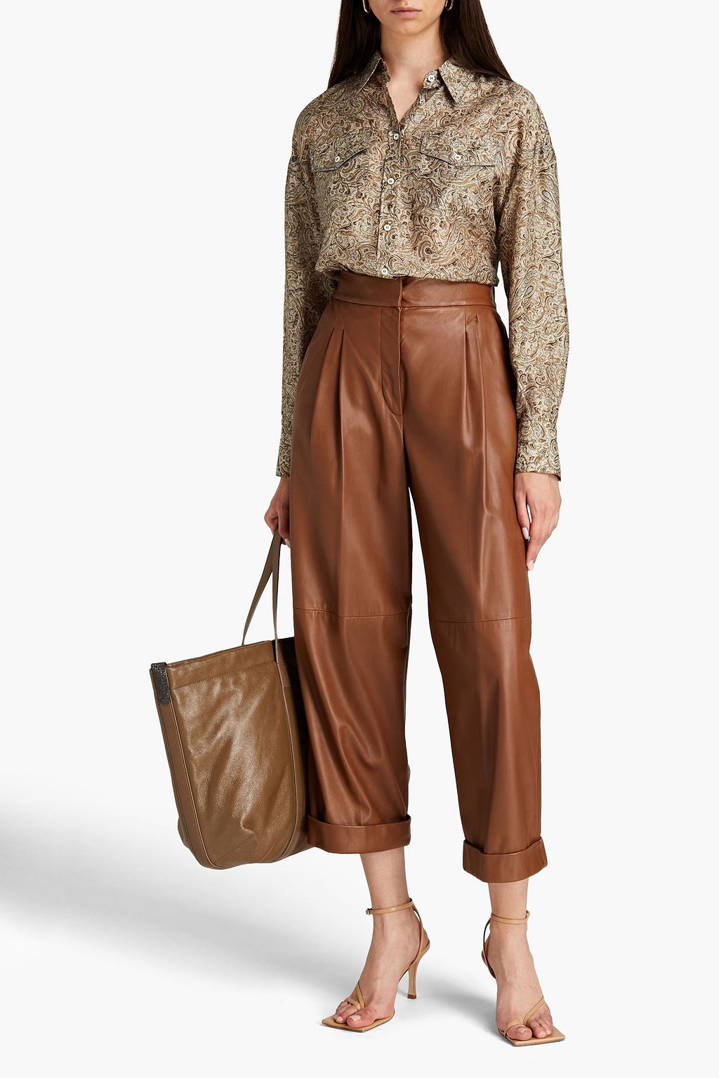 BRUNELLO CUCINELLI Bead-embellished printed silk-habotai shirt