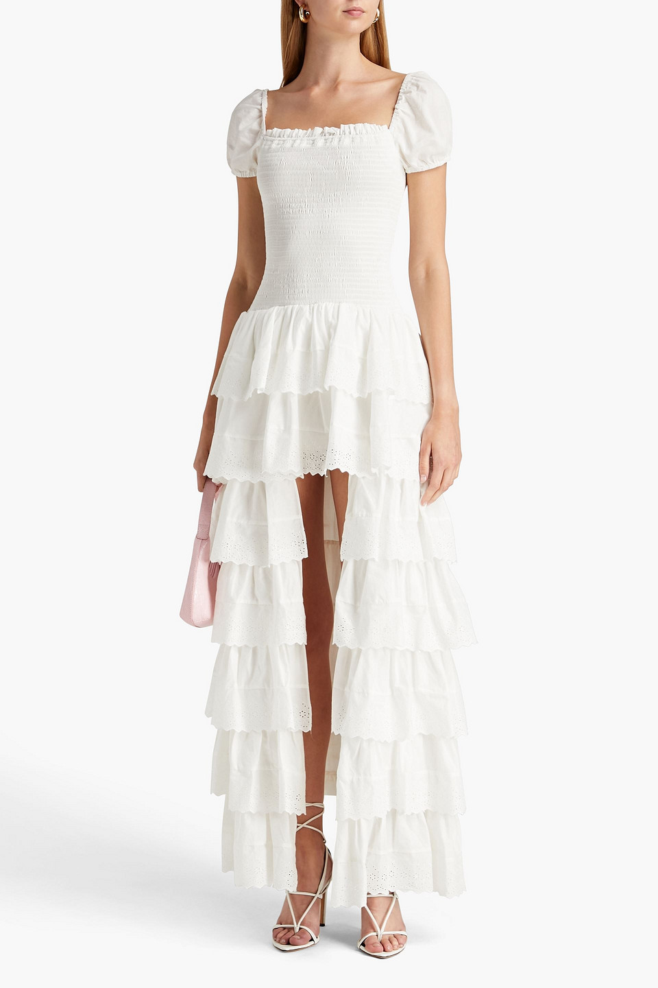 Caroline Constas Tiered Broderie Anglaise-trimmed Cotton-poplin Gown In White