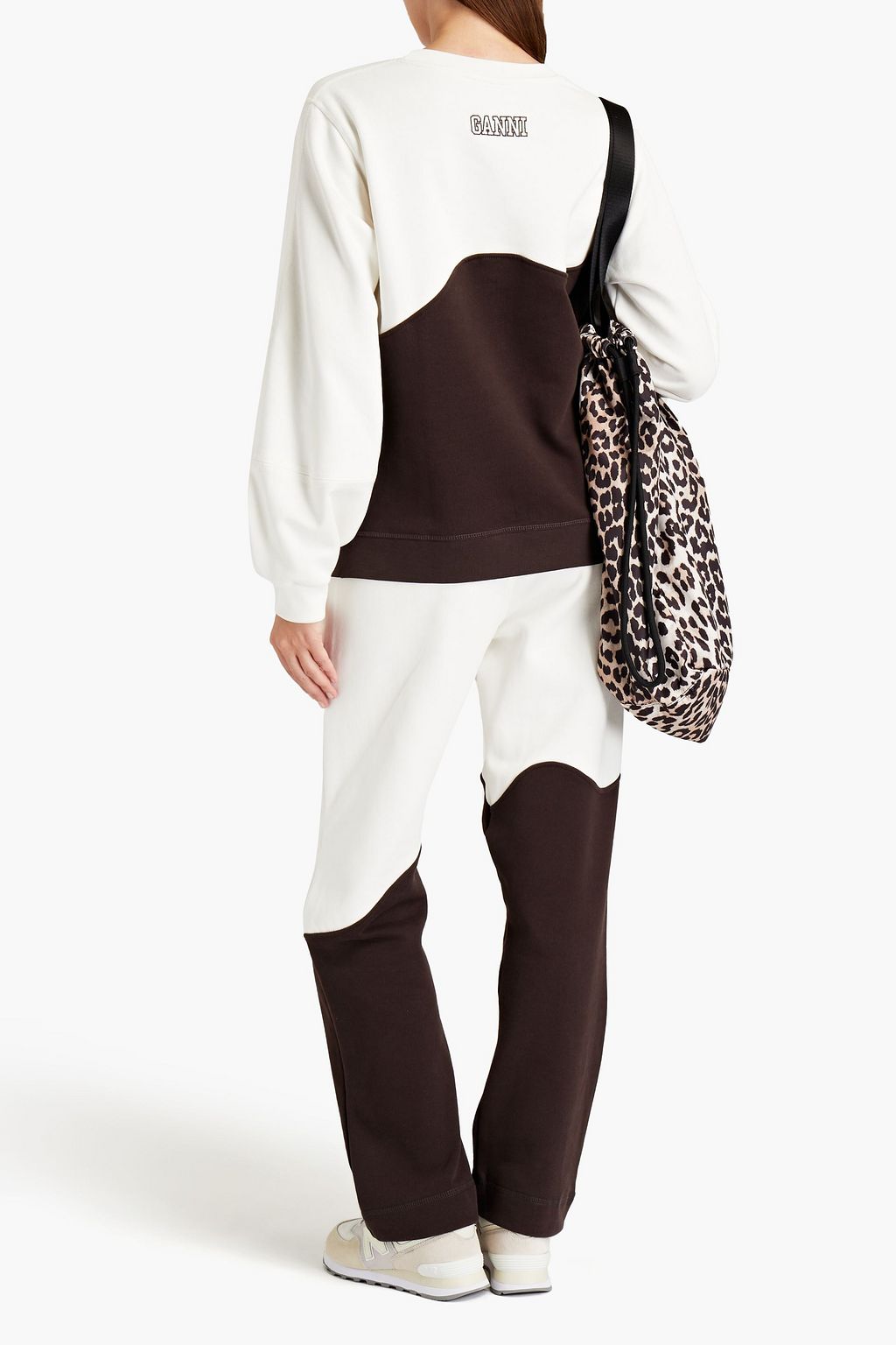 GANNI Embroidered two-tone organic cotton-fleece track pants