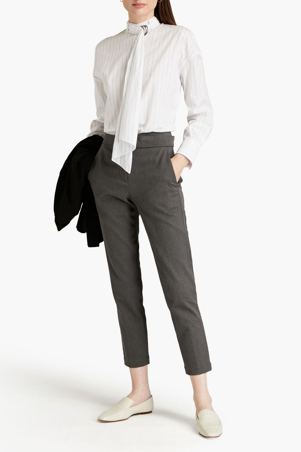 BRUNELLO CUCINELLI Striped cotton and silk-blend poplin shirt