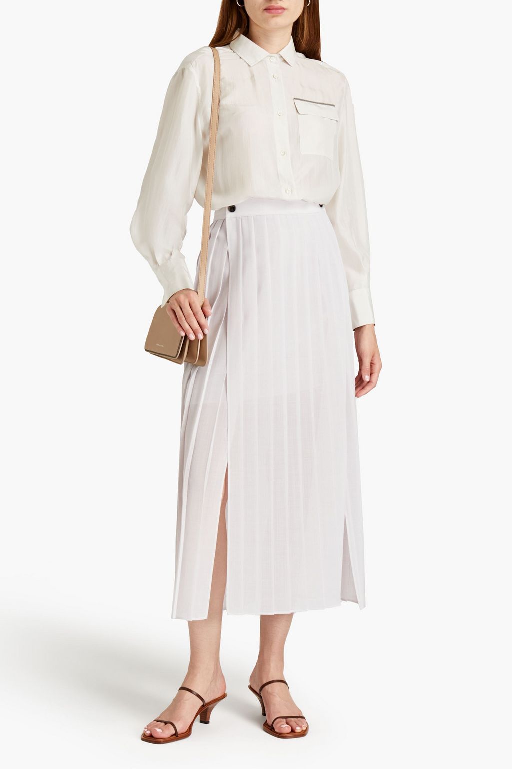 BRUNELLO CUCINELLI Pleated gauze midi skirt