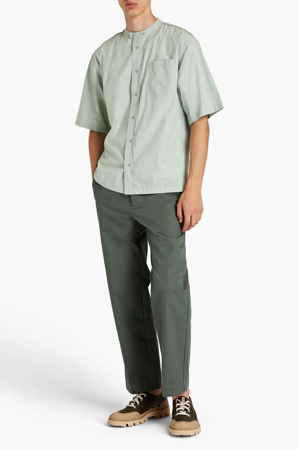 KENZO Jersey-paneled embroidered cotton-poplin shirt