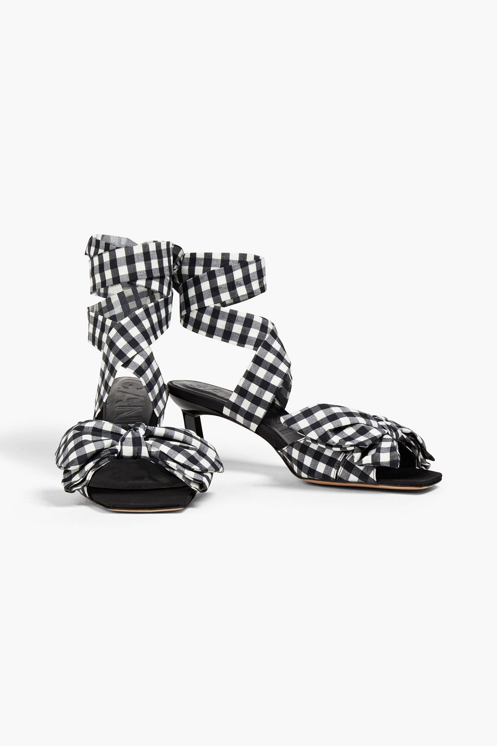 GANNI Bow-embellished metallic gingham taffeta sandals