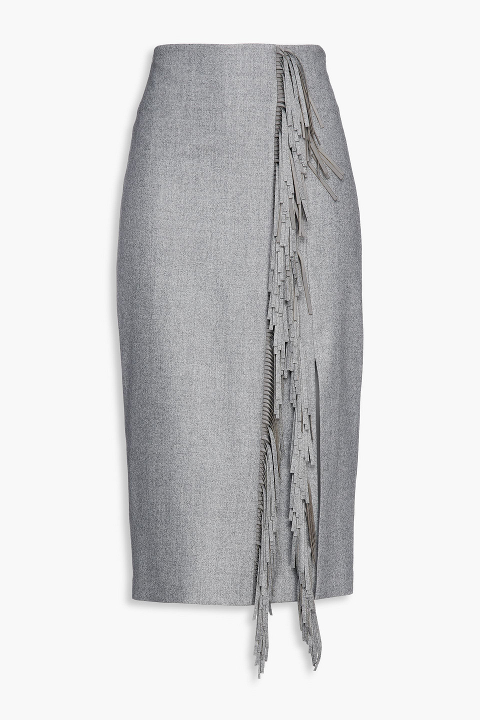 Brunello Cucinelli Fringed Wool-blend Felt Mini Skirt In Light Gray