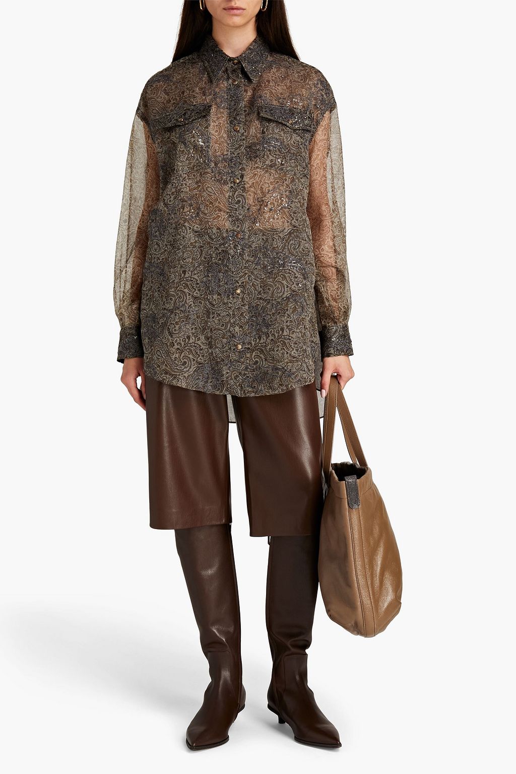 BRUNELLO CUCINELLI Verziertes Hemd aus Seidenorganza mit Paisley-Print