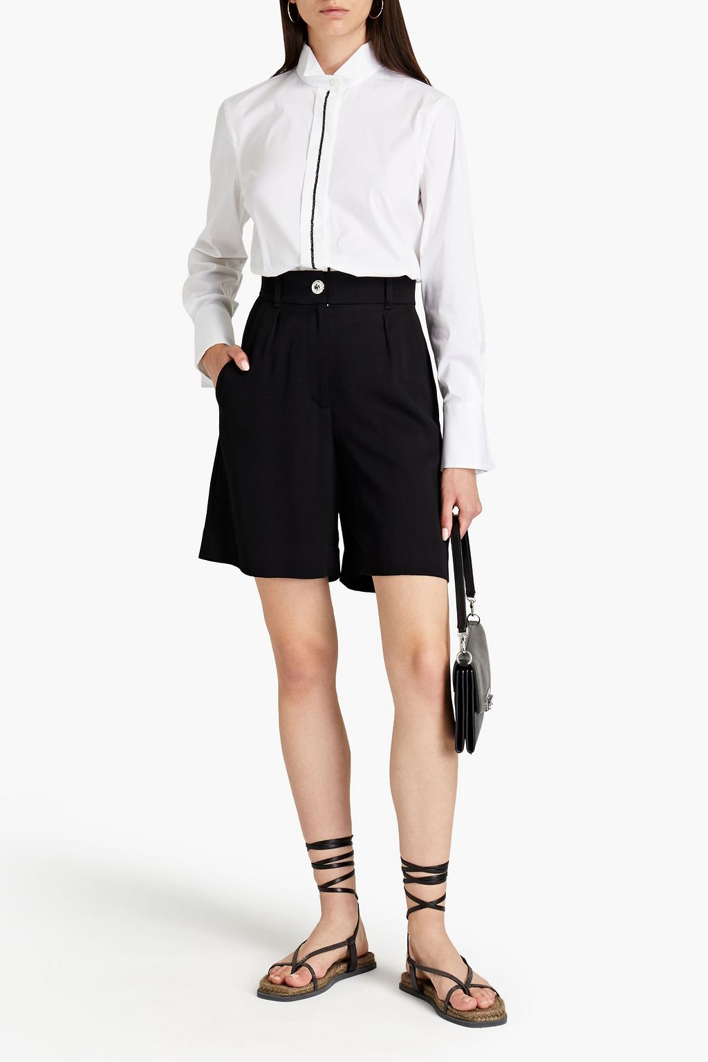 BRUNELLO CUCINELLI Bead-embellished cotton-blend poplin shirt