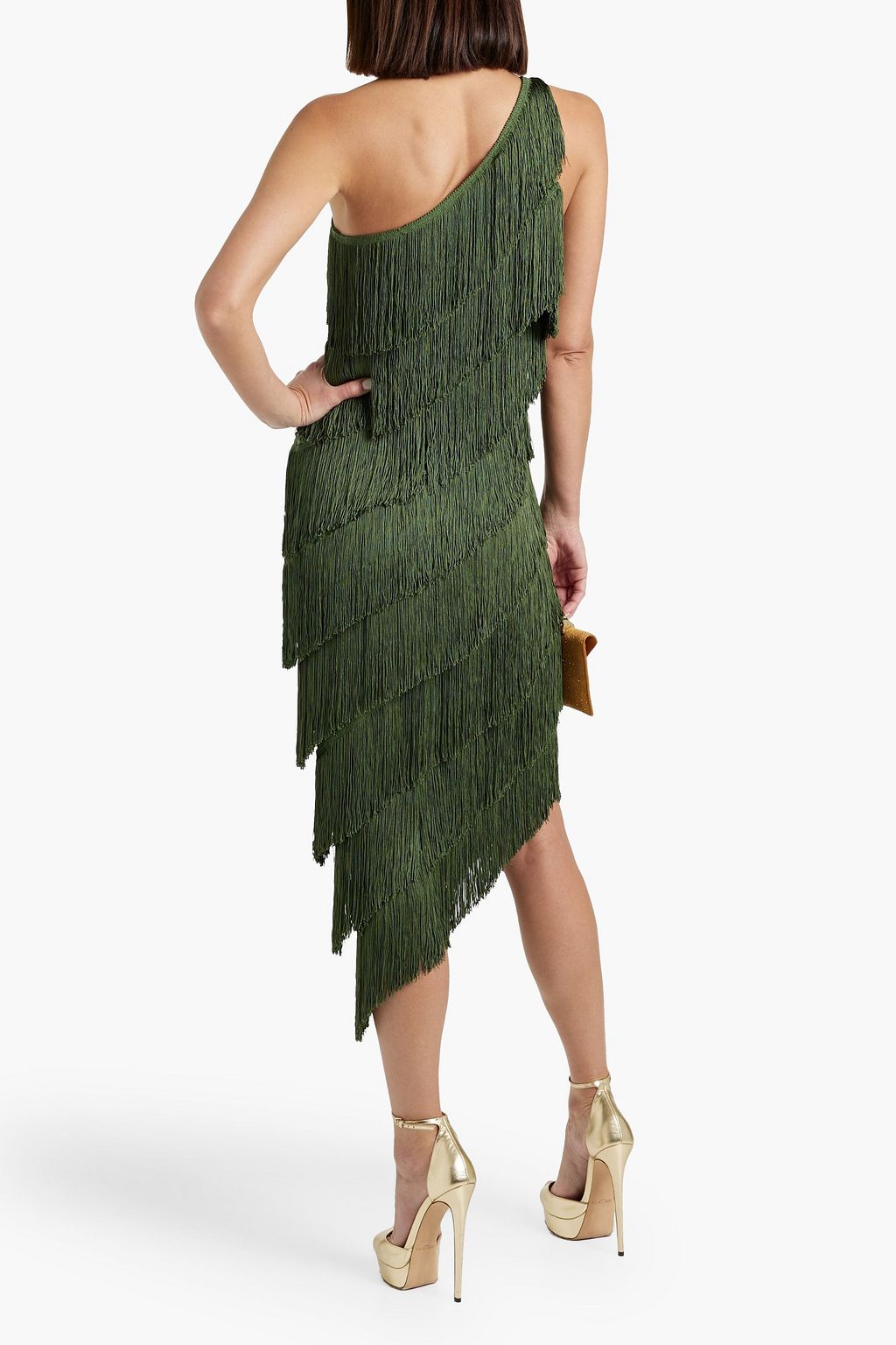 NORMA KAMALI One-shoulder fringed stretch-jersey midi dress