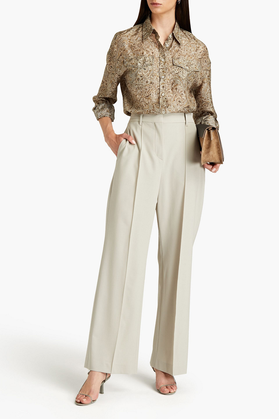 Brunello Cucinelli Wool-blend Twill Wide-leg Pants In Beige