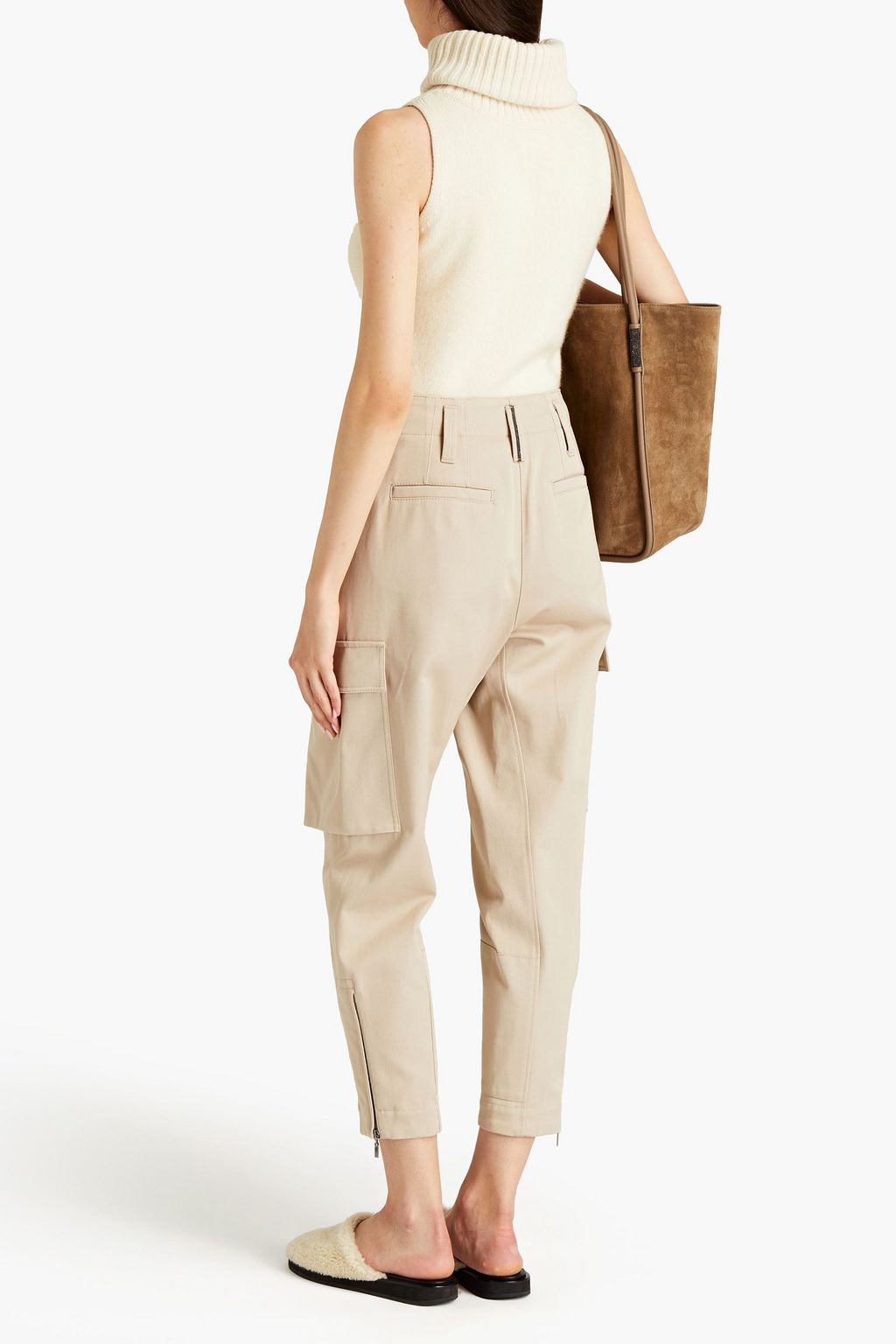 BRUNELLO CUCINELLI Cropped bead-embellished cotton-twill tapered pants