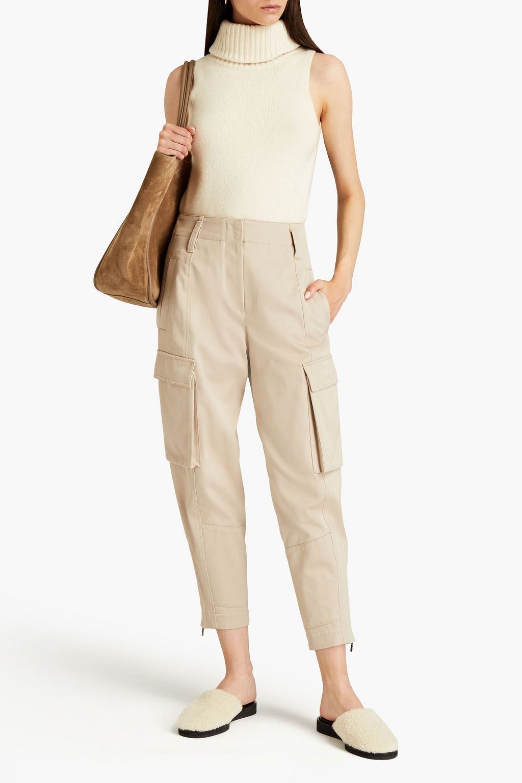 BRUNELLO CUCINELLI Cropped bead-embellished cotton-twill tapered pants