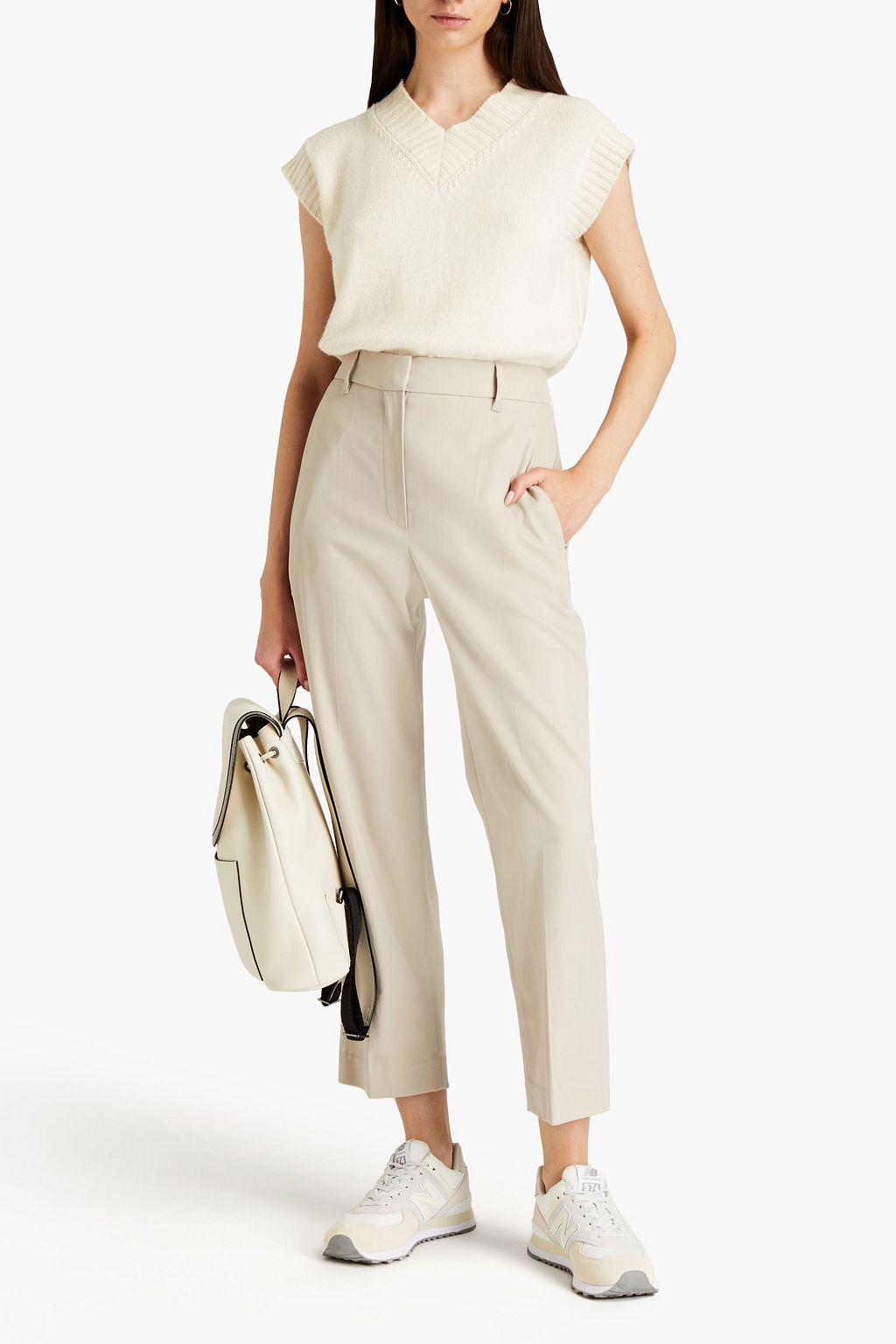 BRUNELLO CUCINELLI Cropped bead-embellished wool and cotton-blend twill straight-leg pants