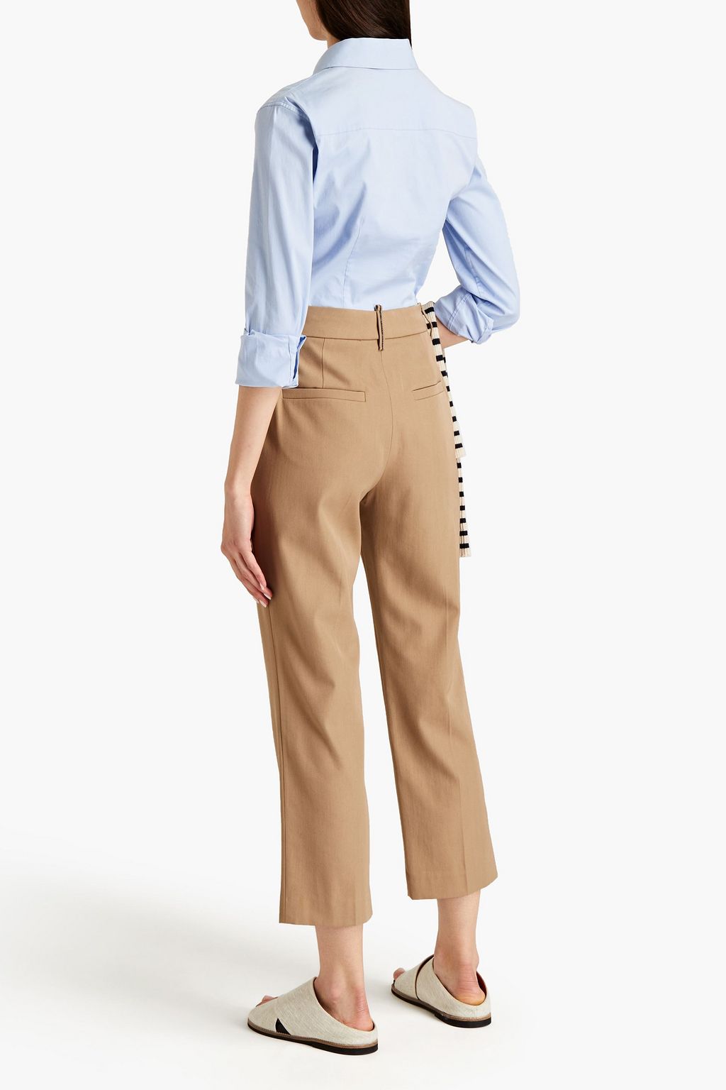 BRUNELLO CUCINELLI Cropped bead-embellished wool and cotton-blend twill straight-leg pants