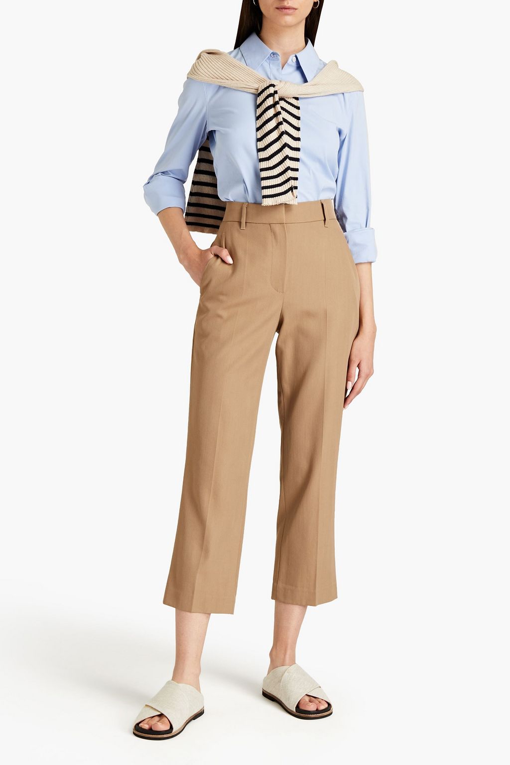 BRUNELLO CUCINELLI Cropped bead-embellished wool and cotton-blend twill straight-leg pants