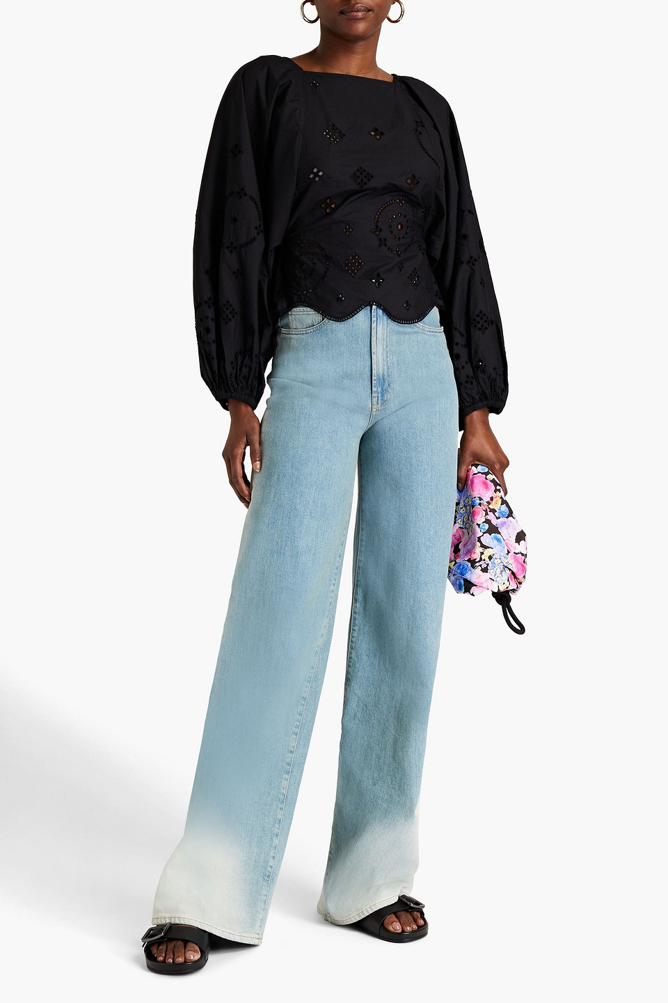 Ganni Broderie Anglaise Cropped Blouse In Black