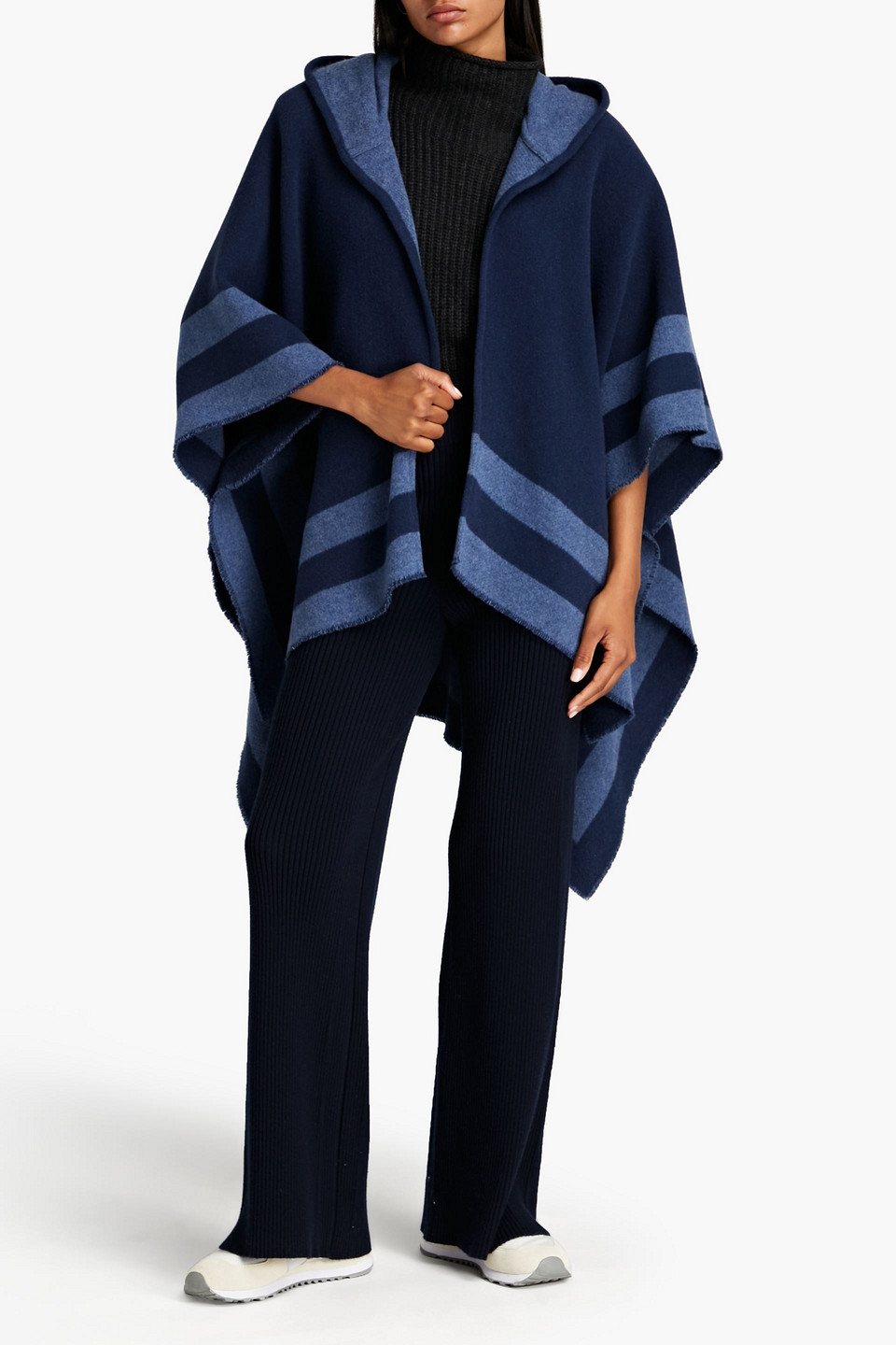 Rag & Bone Rogue Reversible Striped Wool Hooded Poncho In Navy