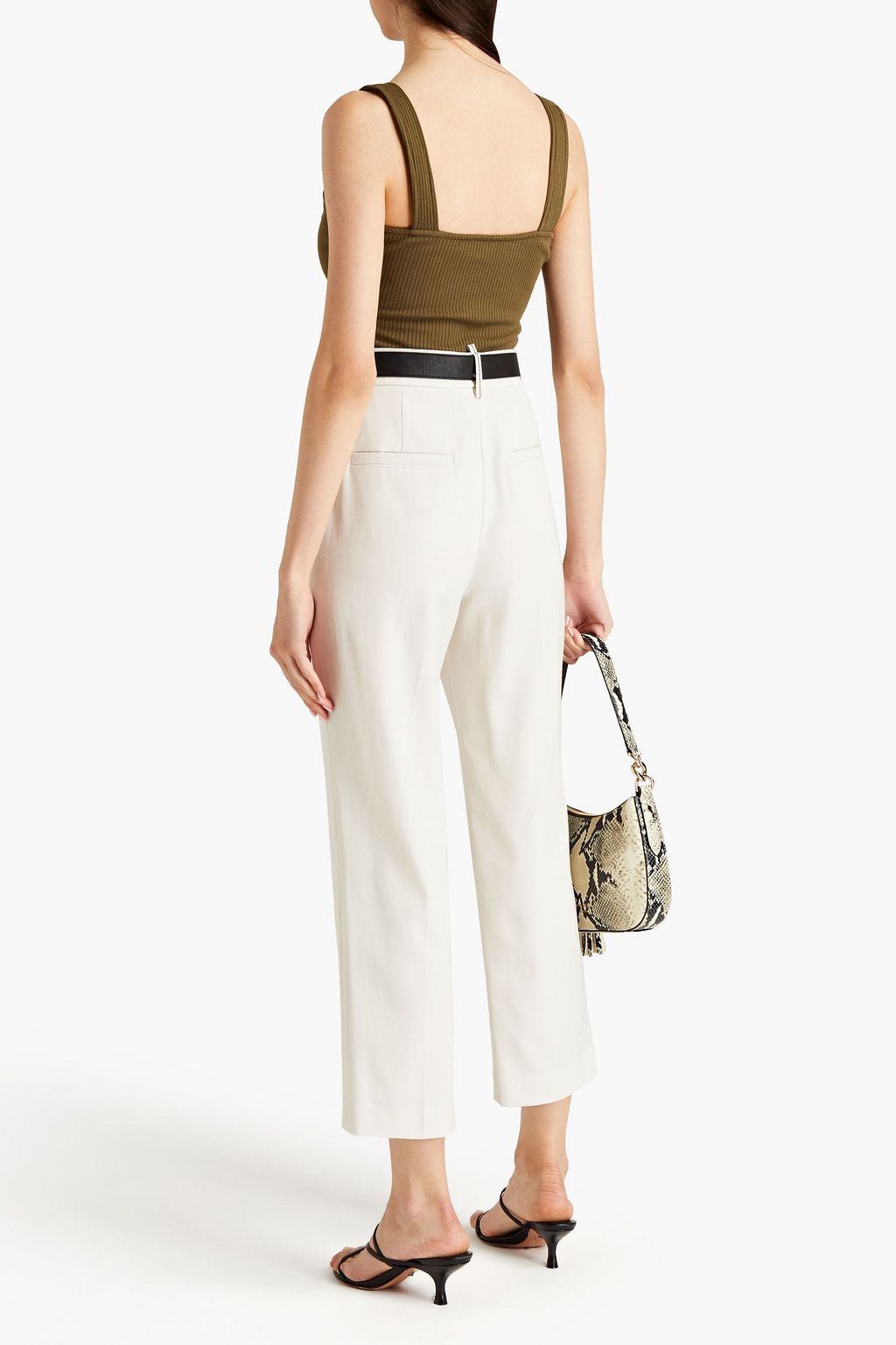 BRUNELLO CUCINELLI Cropped bead-embellished wool and cotton-blend twill straight-leg pants