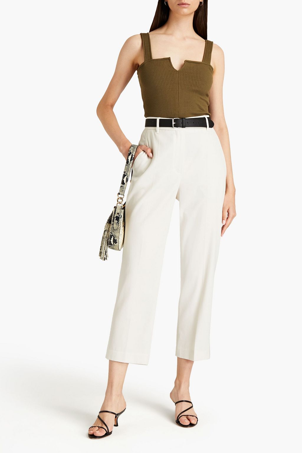 BRUNELLO CUCINELLI Cropped bead-embellished wool and cotton-blend twill straight-leg pants