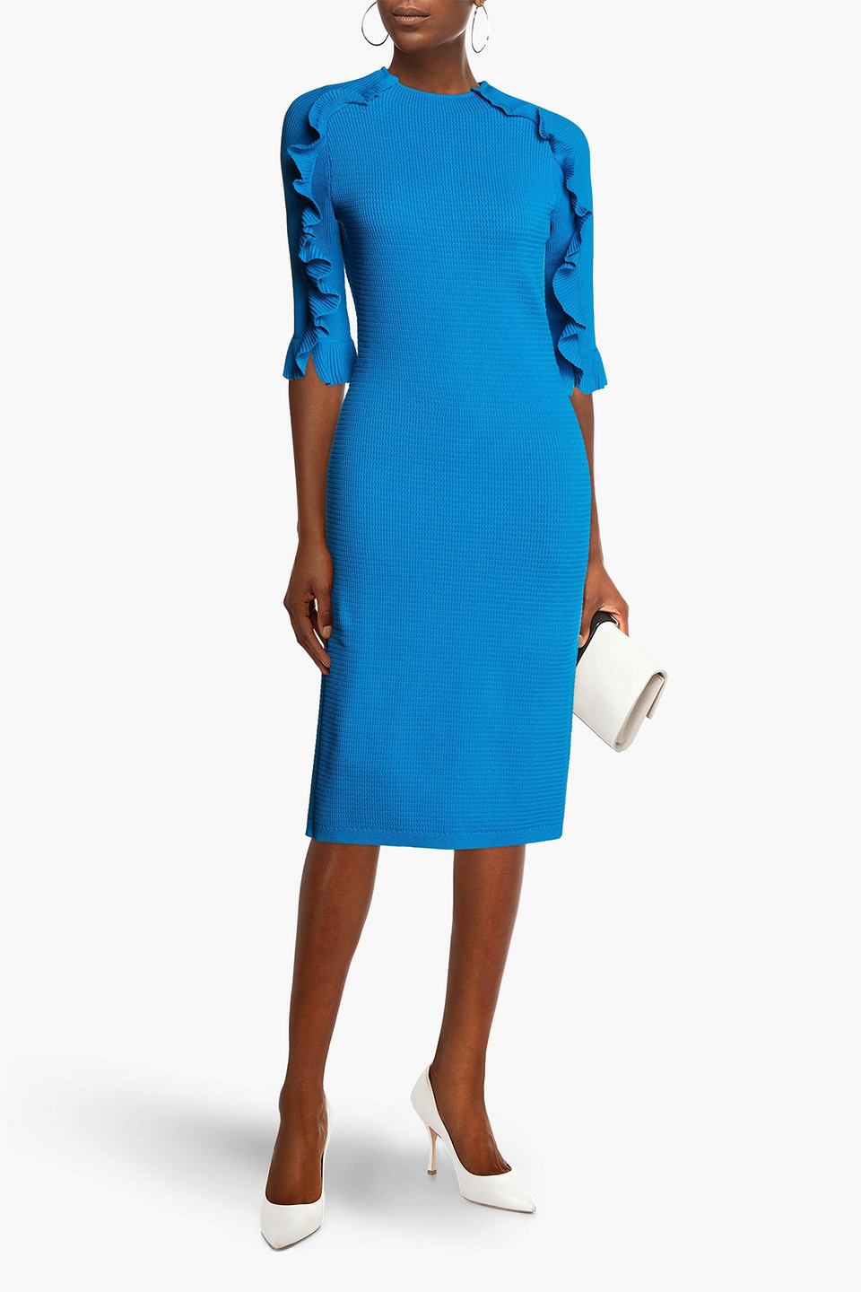 Carolina Herrera Ruffled Ribbed-knit Midi Dress