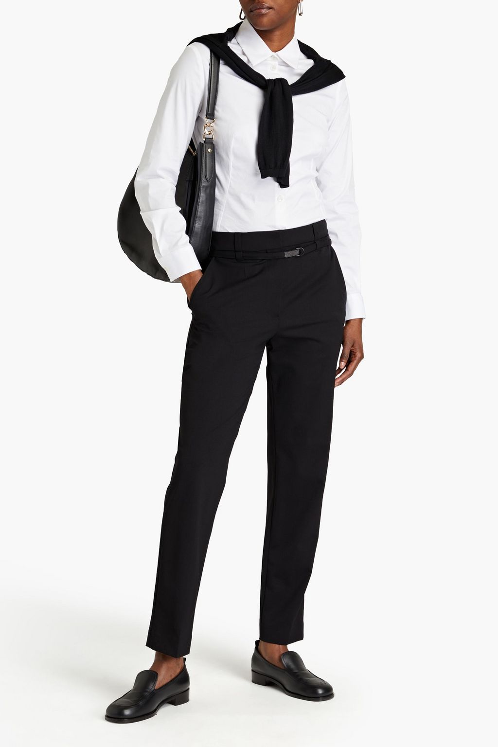 BRUNELLO CUCINELLI Bead-embellished wool-blend twill tapered pants
