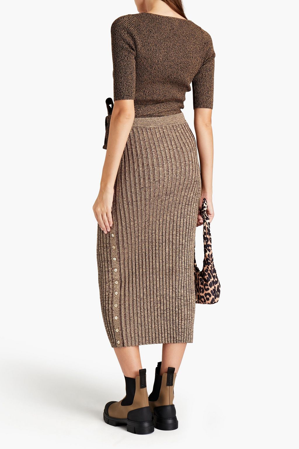 GANNI Marled ribbed-knit wrap top