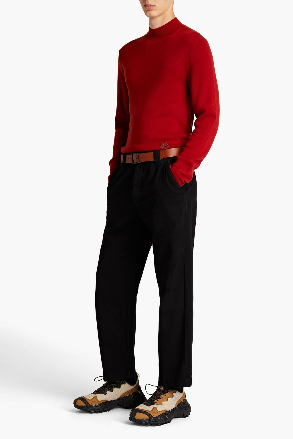 KENZO Embroidered cotton-twill chinos