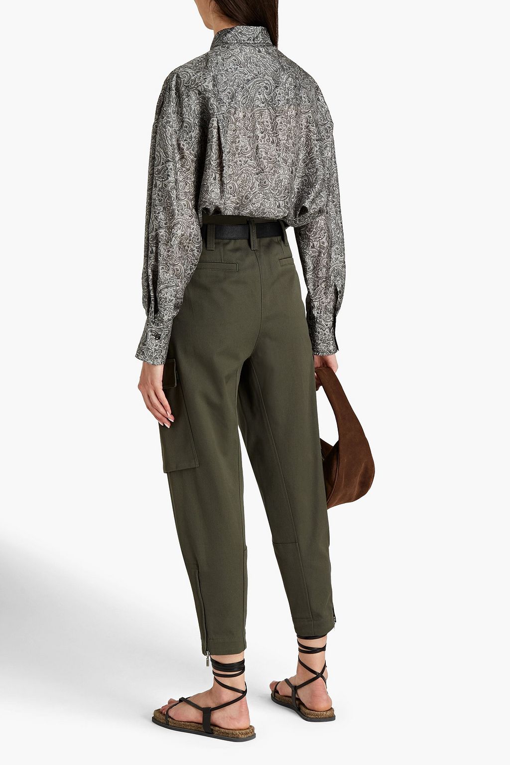 BRUNELLO CUCINELLI Cropped bead-embellished cotton-twill tapered pants