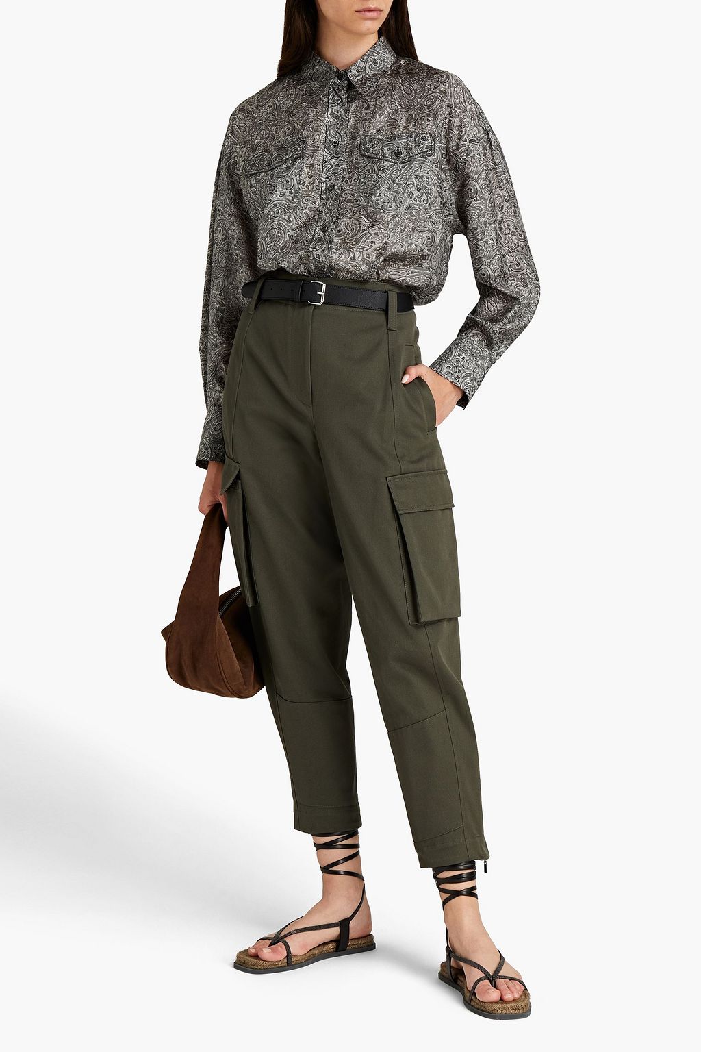 BRUNELLO CUCINELLI Cropped bead-embellished cotton-twill tapered pants