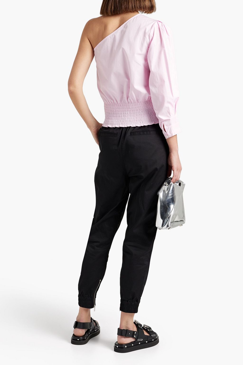 DEREK LAM 10 CROSBY One-shoulder shirred cotton-poplin top