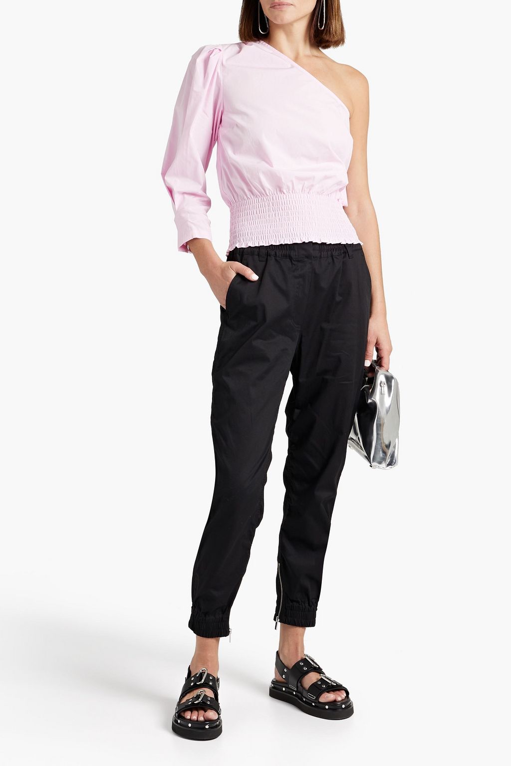 DEREK LAM 10 CROSBY One-shoulder shirred cotton-poplin top