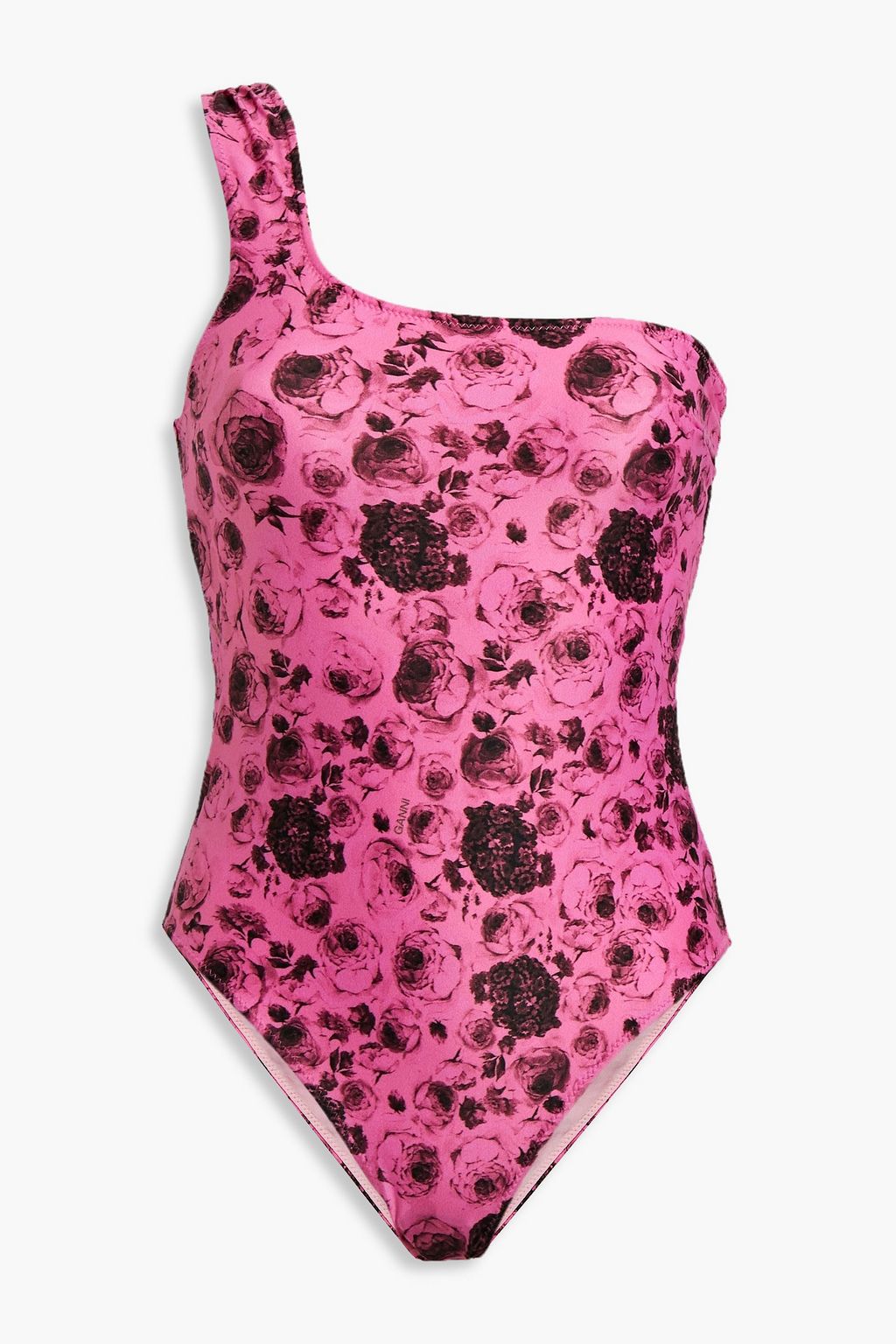 GANNI One shoulder floral print swimsuit THE OUTNET