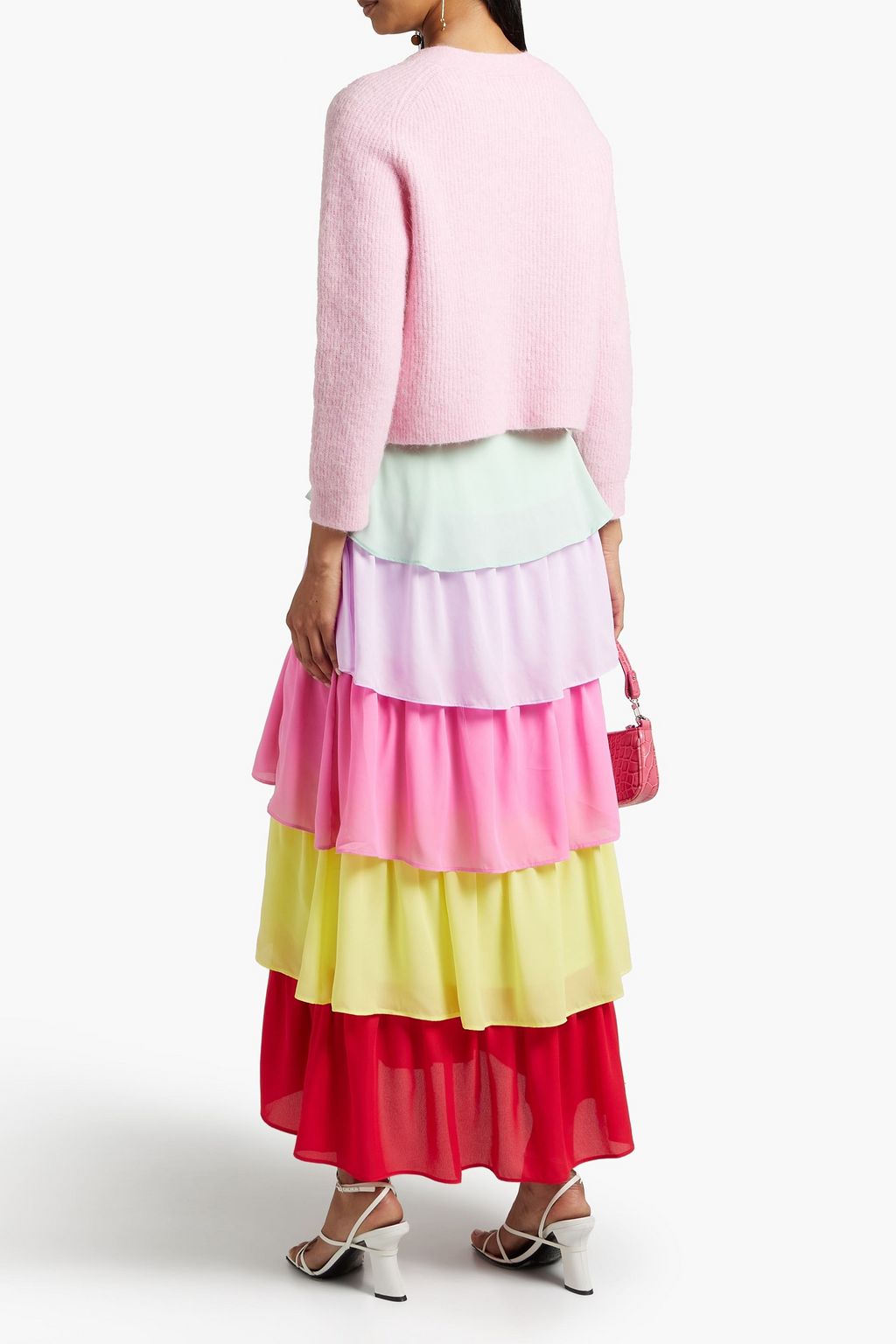 OLIVIA RUBIN Elodie tiered color-block crepe de chine maxi skirt