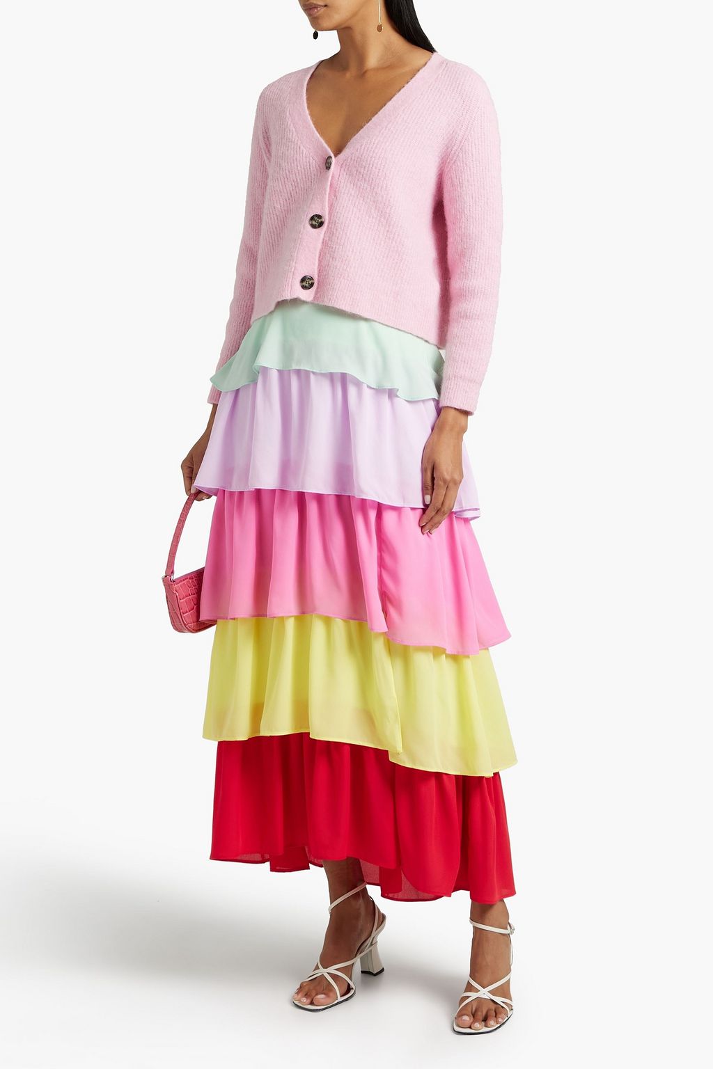 OLIVIA RUBIN Elodie tiered color-block crepe de chine maxi skirt