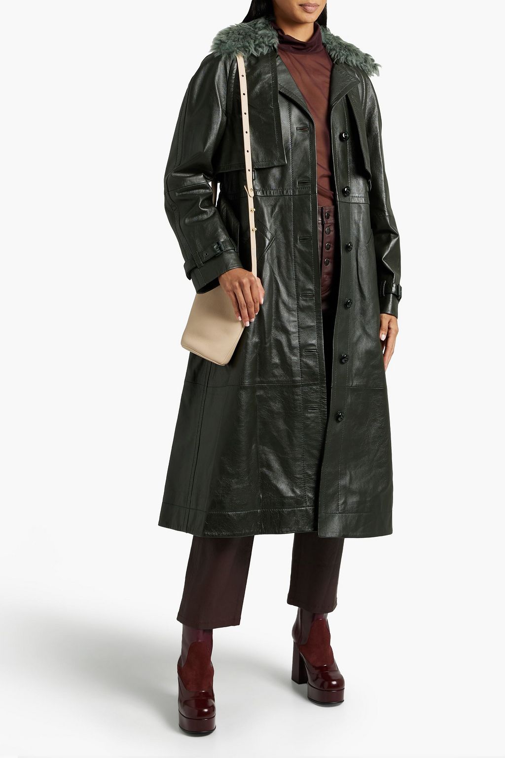 ZIMMERMANN Rhythm shearling-trimmed leather trench coat