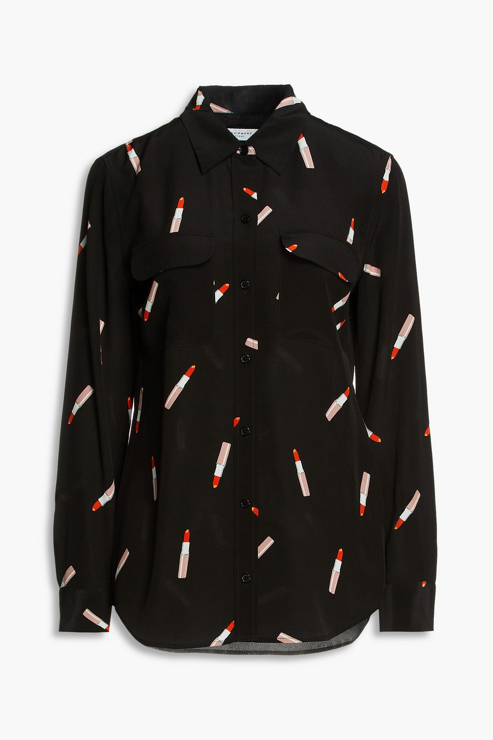 equipment - slim signature printed washed-silk shirt - black - xs