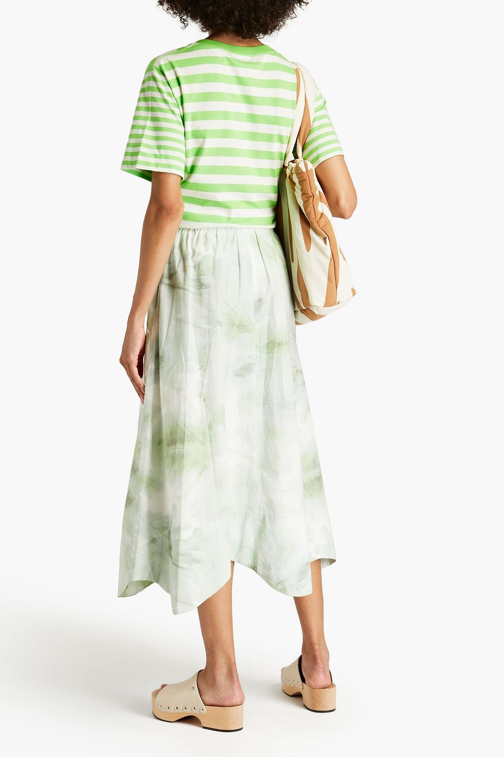 GANNI Gathered tie-dyed organic cotton-poplin midi skirt