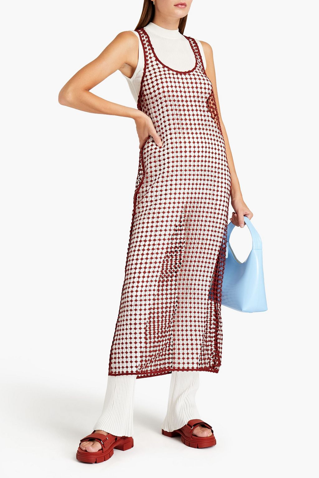 GANNI Madder fishnet midi dress