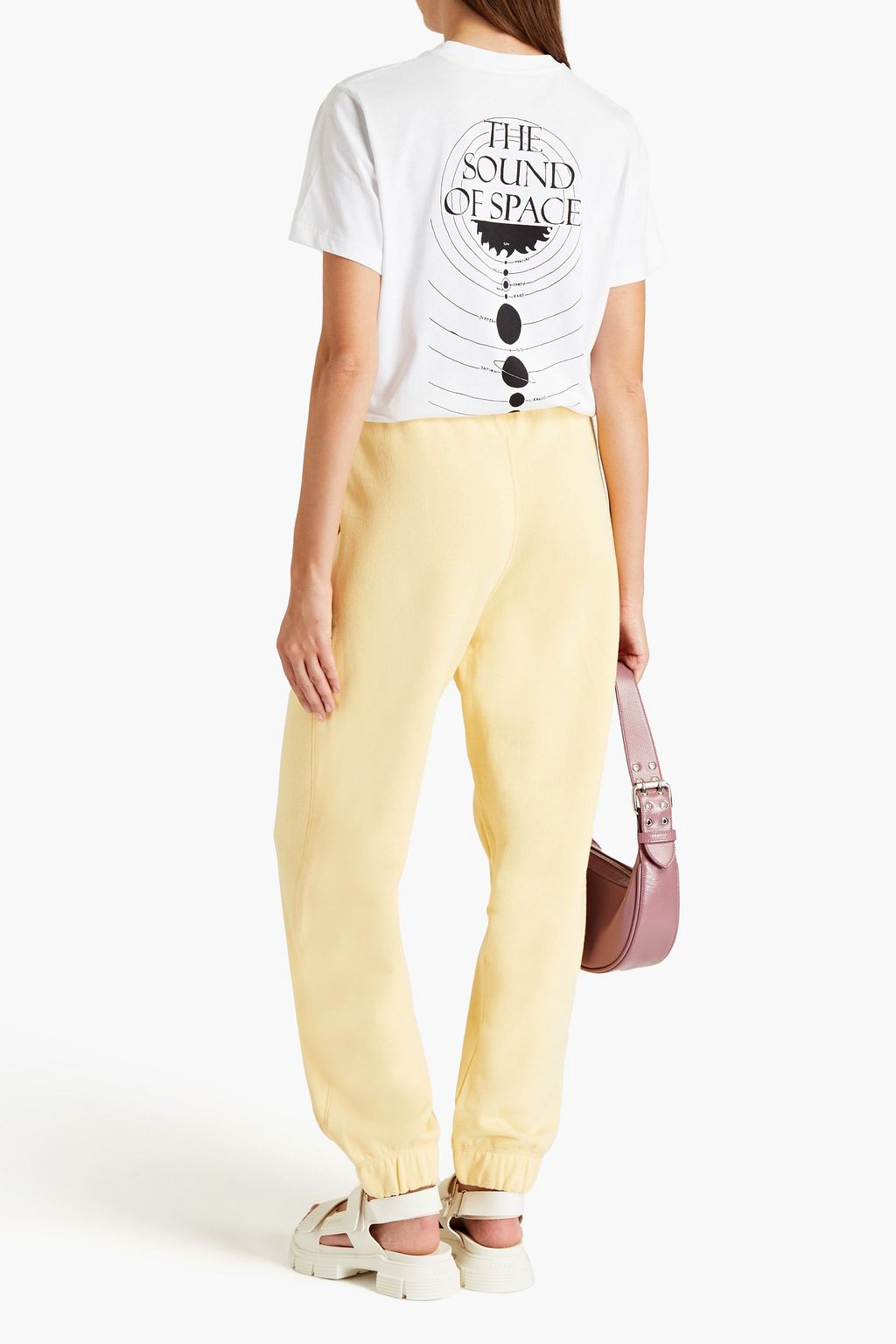 GANNI Embroidered French cotton-blend terry track pants