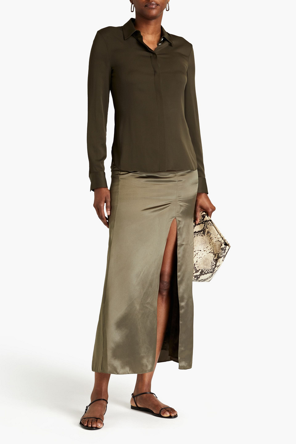  Bite Studios - Silk-satin Midi Skirt - Green - Uk 6 