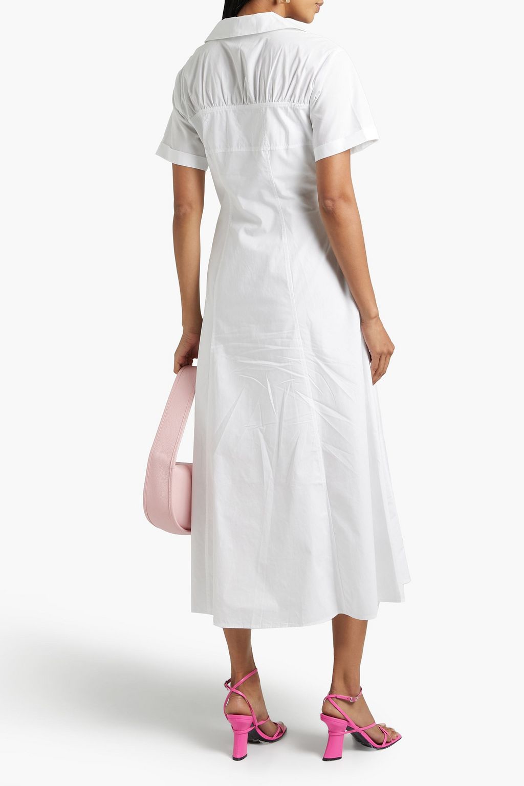 NICHOLAS Gathered cotton-poplin midi shirt dress
