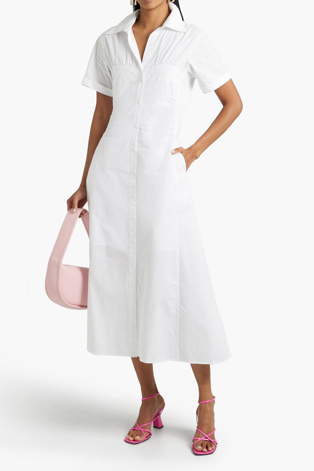 NICHOLAS Gathered cotton-poplin midi shirt dress