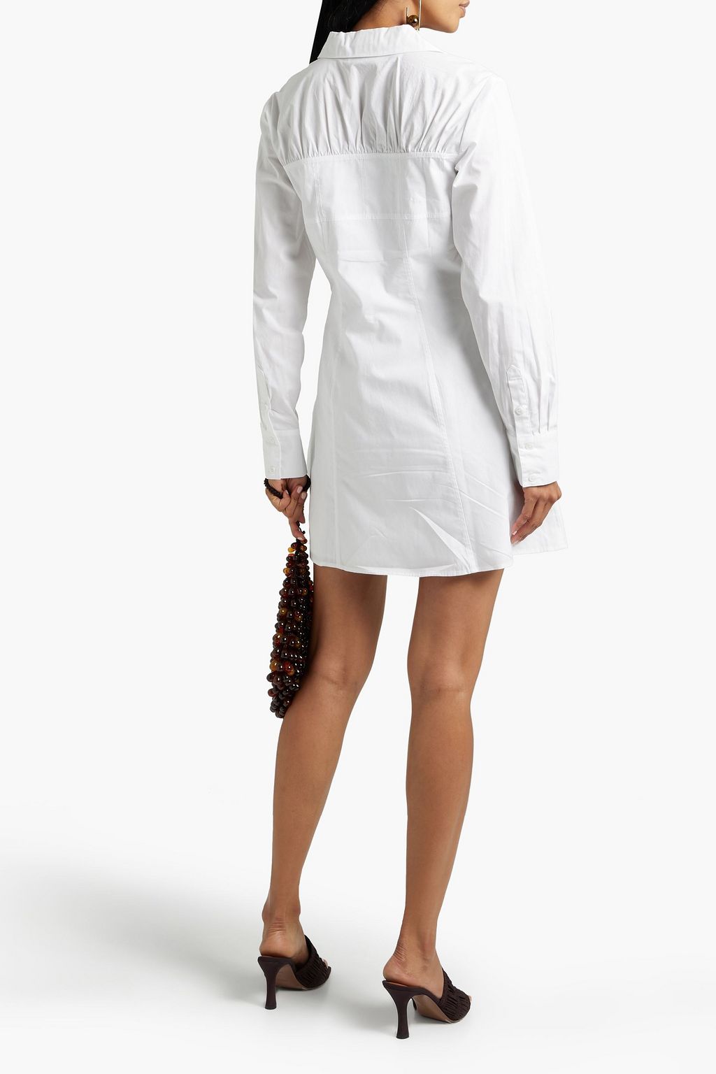 NICHOLAS Gathered cotton-poplin mini shirt dress