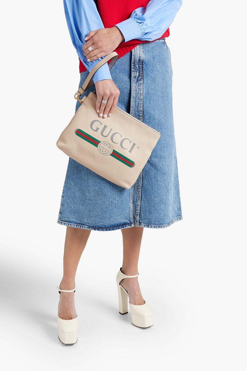 GUCCI Printed pebbled-leather pouch