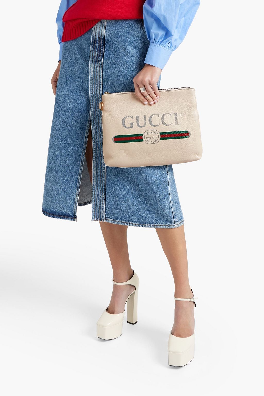 GUCCI Printed pebbled-leather pouch