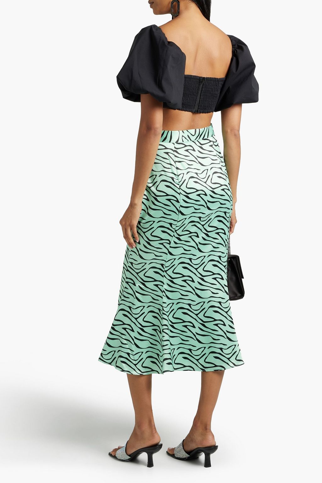 OLIVIA RUBIN Hanna buttondetailed zebraprint satin midi skirt THE