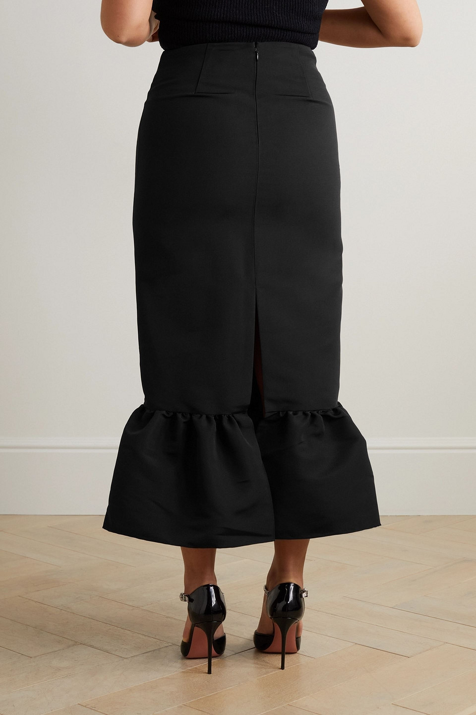 BRANDON MAXWELL RUFFLED SILK-TWILL MIDI SKIRT