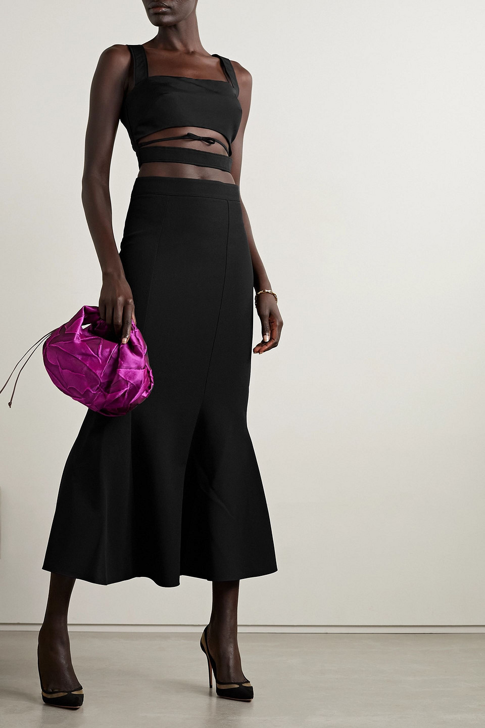 Brandon Maxwell Cropped Cutout Silk-faille Top In Black
